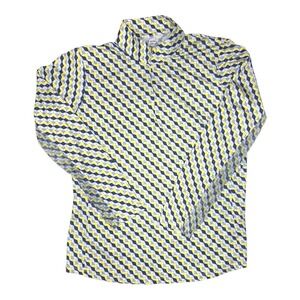 EP New York Womens Large Yellow Navy Blue Geometric Print 1/4 Zip Golf Polo Top